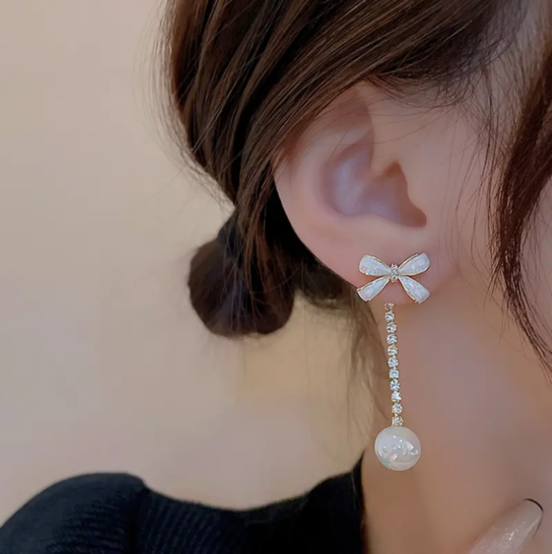 Ribbon Pearl Drop Earrings