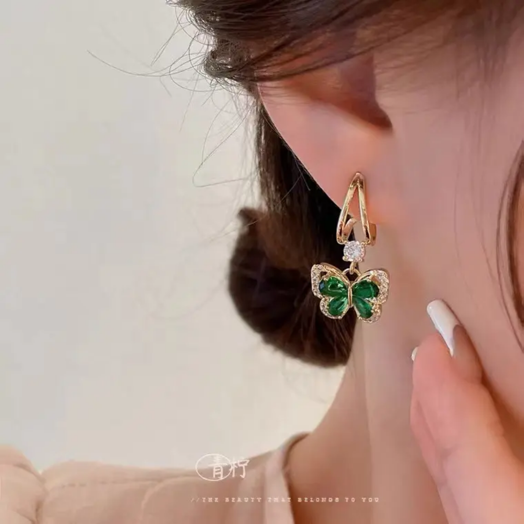 Green Drop Butterfly Earrings