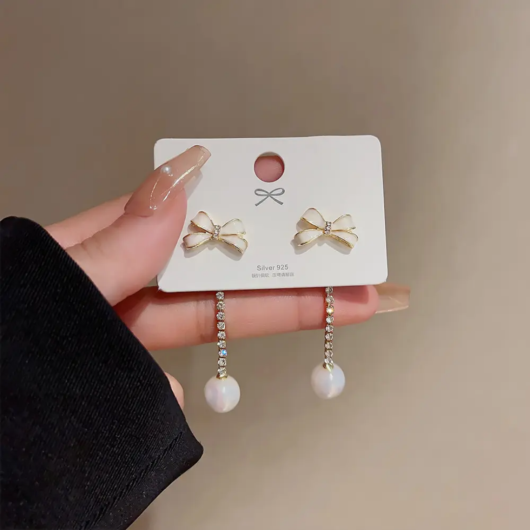 Ribbon Pearl Drop Earrings