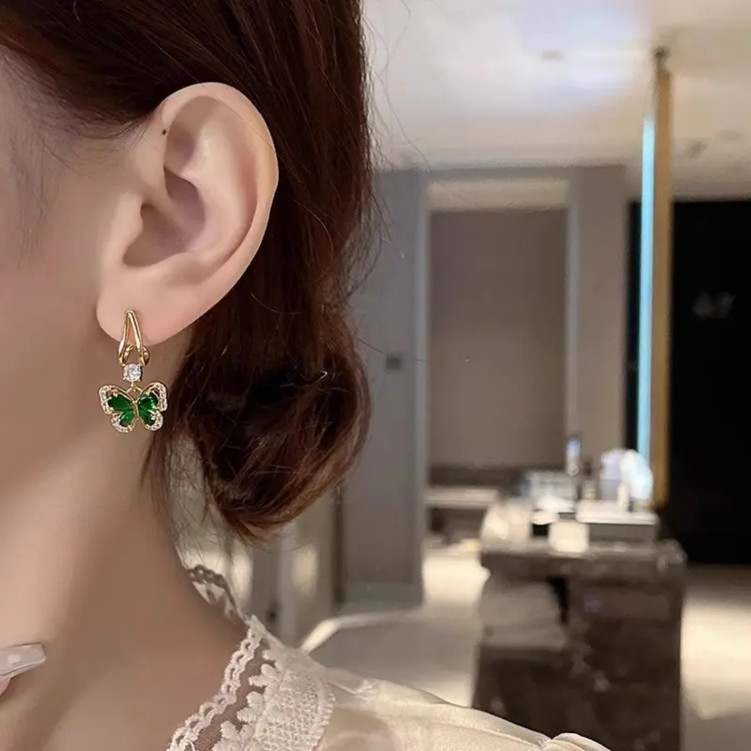 Green Drop Butterfly Earrings