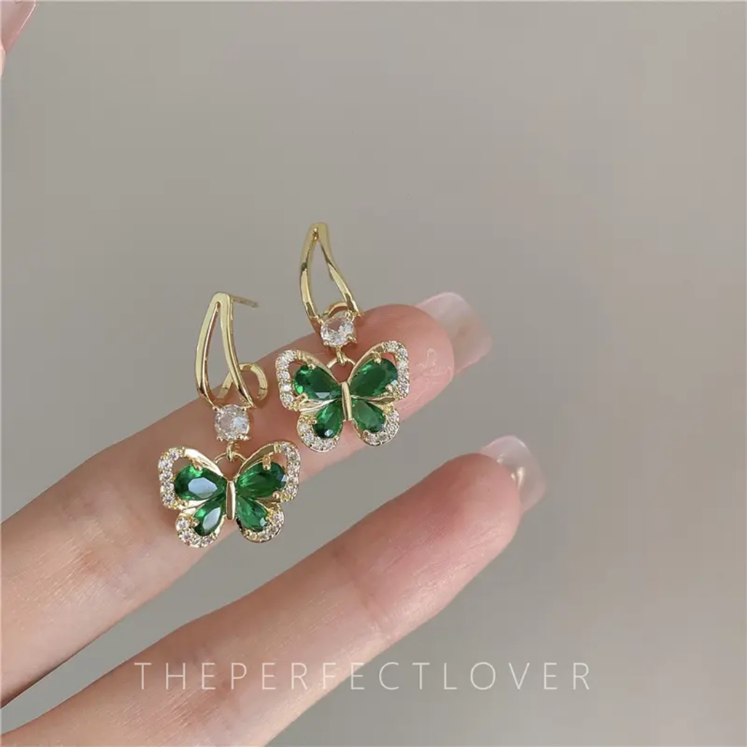 Green Drop Butterfly Earrings