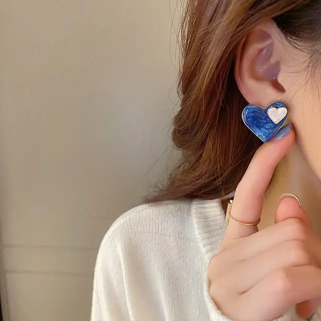 Blue Bloom Heart Earrings