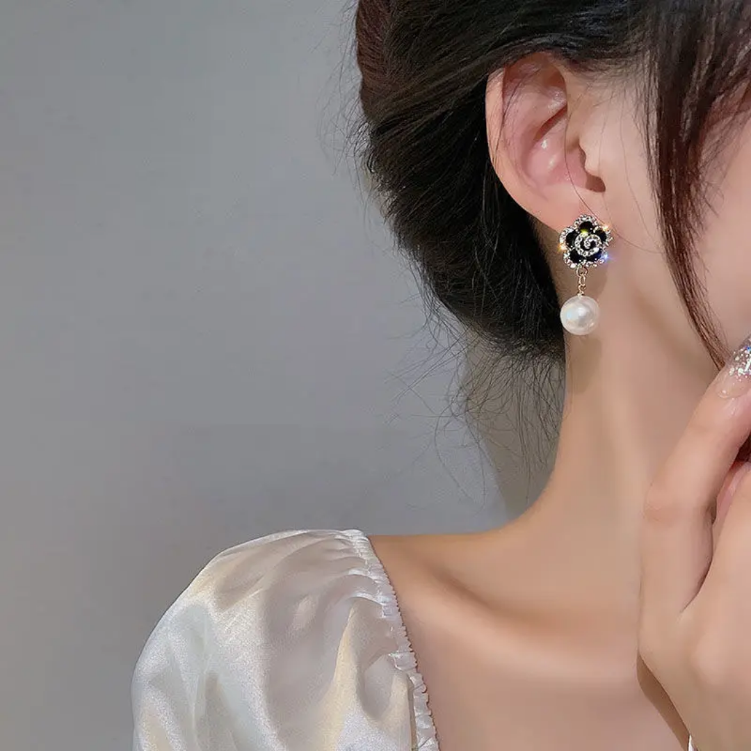 Rose Pearl Drop Earrings