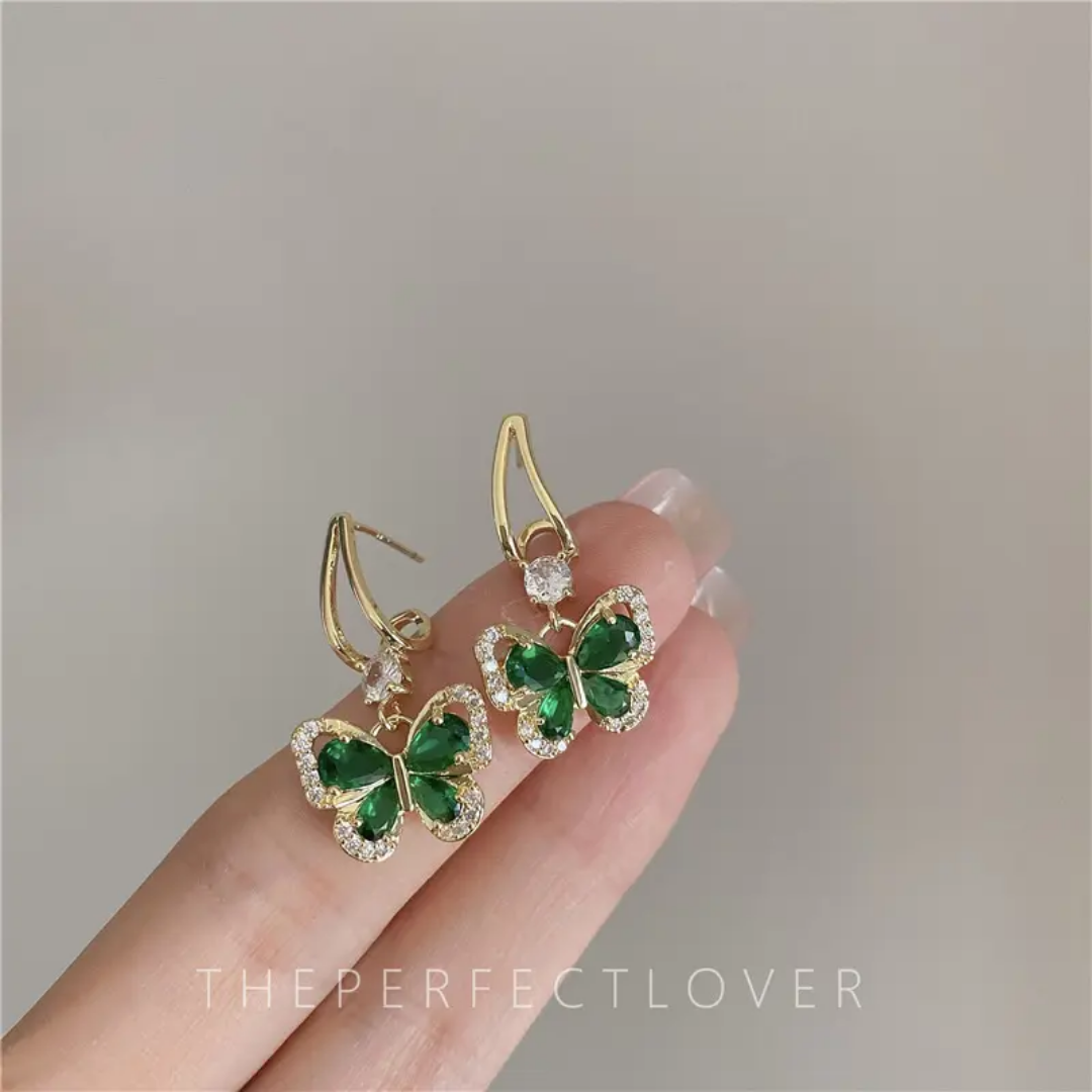 Green Drop Butterfly Earrings