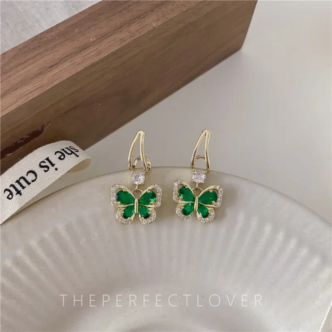 Green Drop Butterfly Earrings