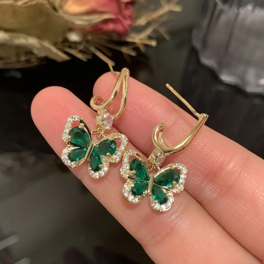 Green Drop Butterfly Earrings