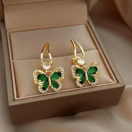 Green Drop Butterfly Earrings