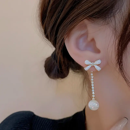 Ribbon Pearl Drop Earrings