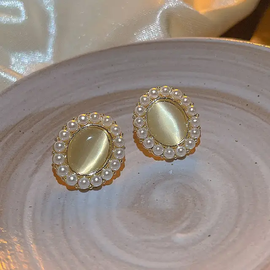 Oval Radiant Pearl Studs