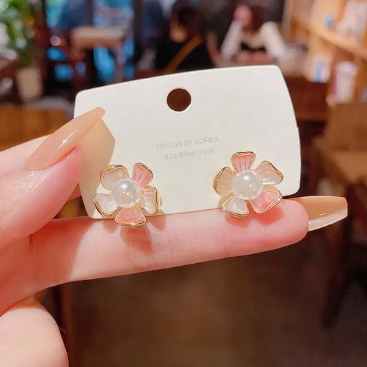 Pearl Charm Flower Studs