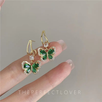 Green Drop Butterfly Earrings