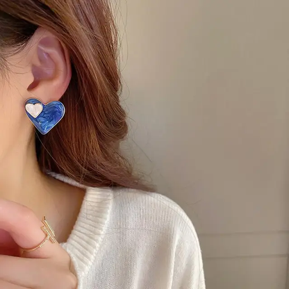 Blue Bloom Heart Earrings