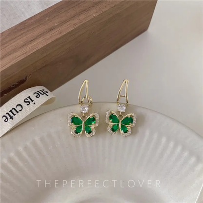 Green Drop Butterfly Earrings
