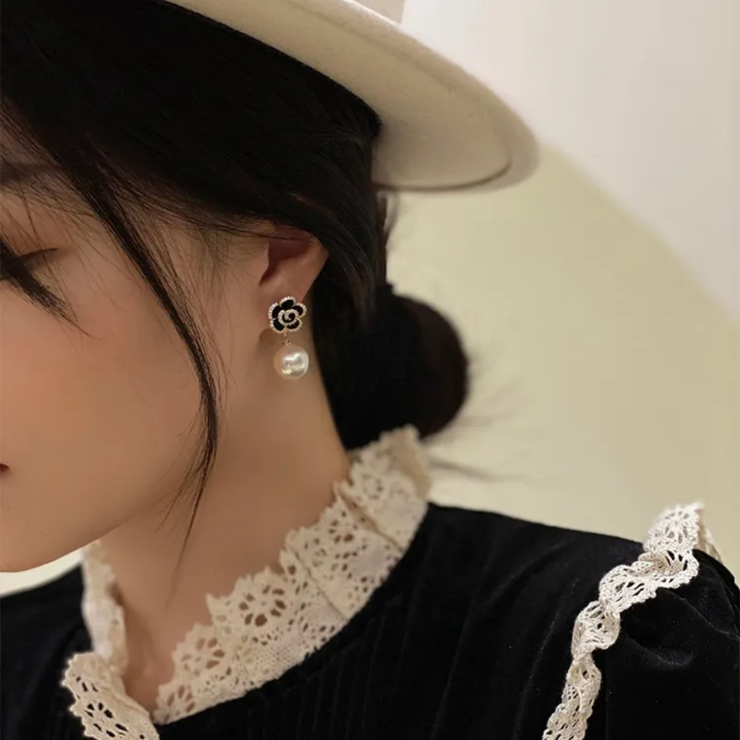 Rose Pearl Drop Earrings